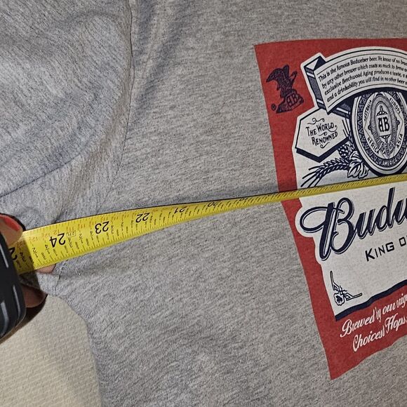 Budweiser Graphic T-Shirt Mens Size XL Gray Short Sleeve Blue Trim Ringer Tee - Picture 5 of 5